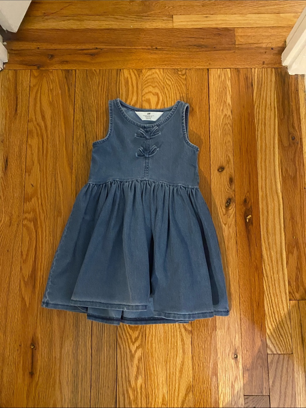 H&M Denim-Style Sleeveless Kids Dress in Soft Blue